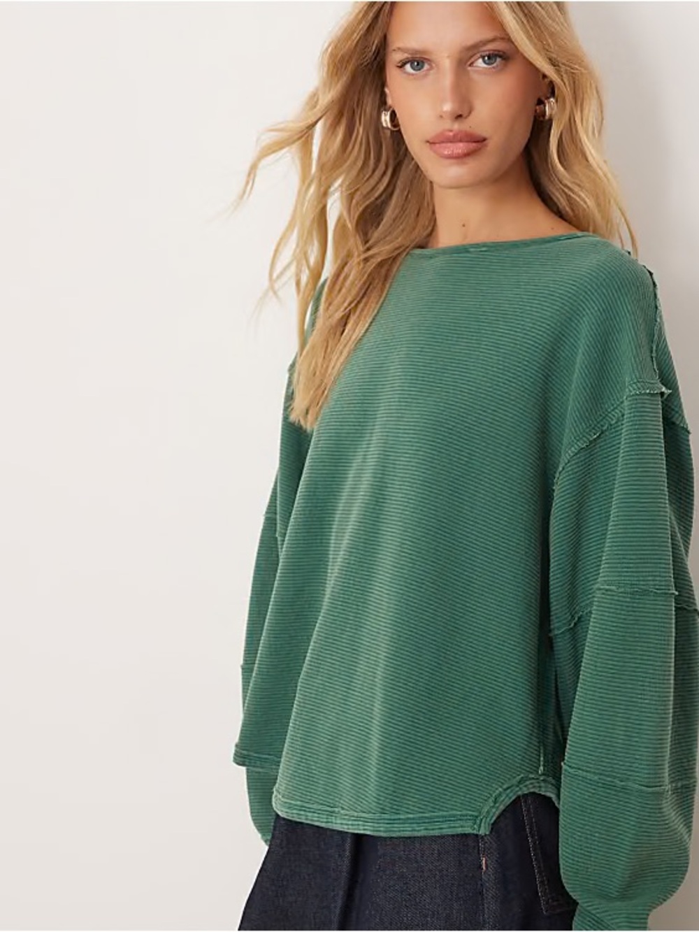 Free People We The Free Total Eclipse Oversized Textured Cotton Pullover Green